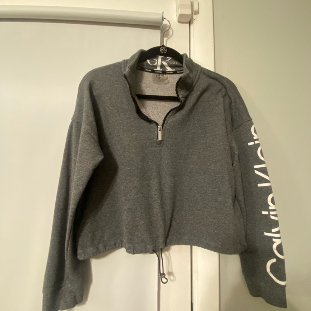 Calvin Klein Gray Polo Collar Crop Sweatshirt